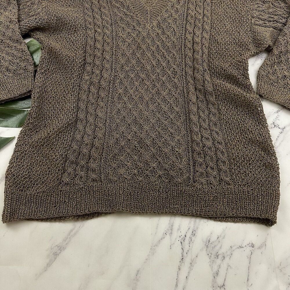 Nordic Design Hand Knitted Womens Sweater Size L Taupe Gray Open Knit Pullover - Picture 5 of 11